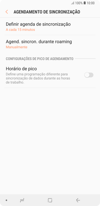 Pressione Definir agenda de sincronização. Pressione Definir agenda de sincronização.