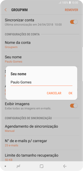 Digite o nome do remetente, e pressione OK. Digite o nome do remetente, e pressione OK.