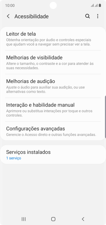 Pressione Serviços instalados. Pressione Serviços instalados.