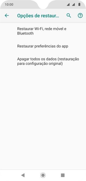 Pressione Apagar todos os dados (restauração para configuração original). Pressione Apagar todos os dados (restauração para configuração original).