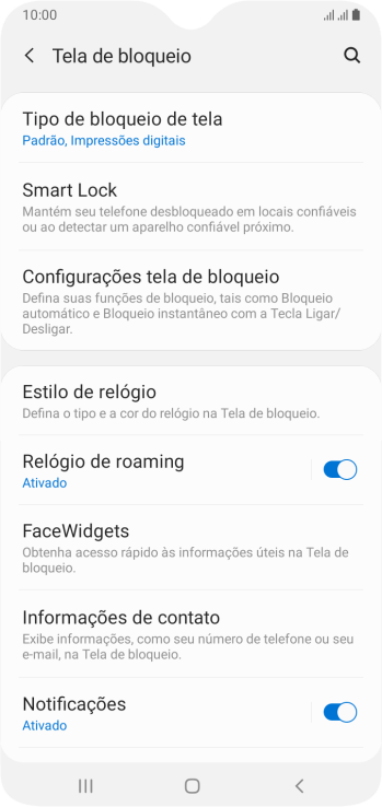 Pressione Tipo de bloqueio de tela, e digite o código de bloqueio atual. Pressione Tipo de bloqueio de tela, e digite o código de bloqueio atual.