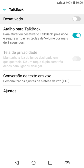 Pressione Conversão de texto em voz. Pressione Conversão de texto em voz.