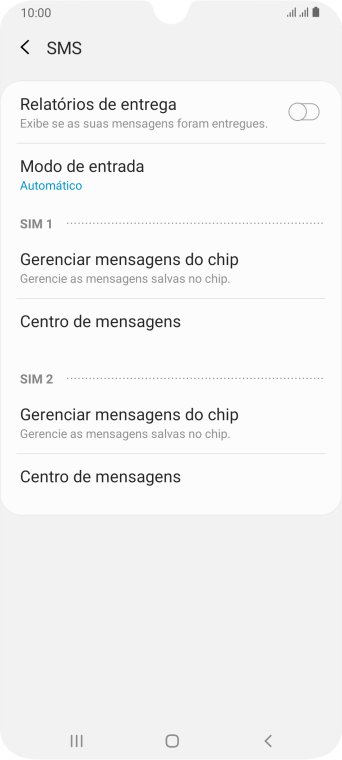 Pressione Centro de mensagens abaixo do chip desejado. Pressione Centro de mensagens abaixo do chip desejado.