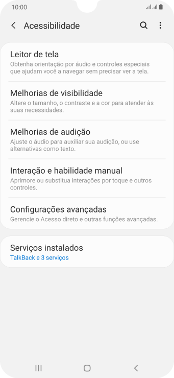 Pressione Serviços instalados. Pressione Serviços instalados.