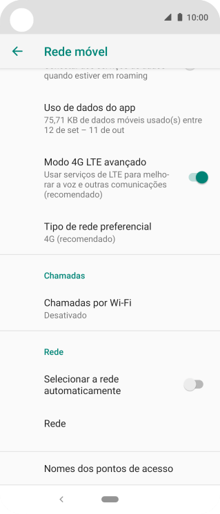 Se você quiser selecionar a rede automaticamente, deve pressionar o indicador ao lado de Se você quiser selecionar a rede automaticamente, deve pressionar o indicador ao lado de