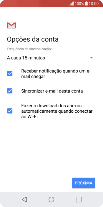 Se a tela mostrar essa imagem, sua conta foi reconhecida e configurada automaticamente. Siga as instruções da tela para inserir mais informações e finalizar a configuração. Se a tela mostrar essa imagem, sua conta foi reconhecida e configurada automaticamente. Siga as instruções da tela para inserir mais informações e finalizar a configuração.