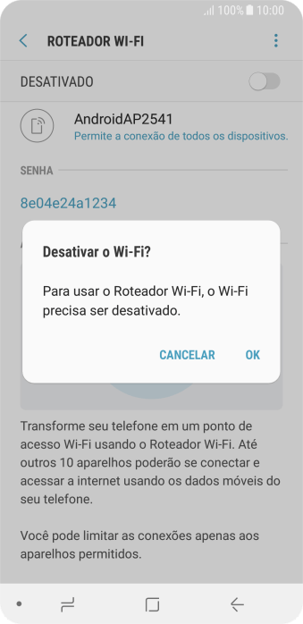 Se o Wi-Fi estiver ativado você deve pressionar OK. Se o Wi-Fi estiver ativado você deve pressionar OK.