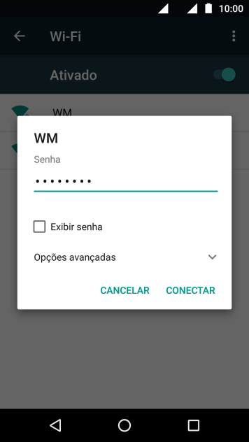 Digite a senha da sua conta da rede Wi-Fi, e pressione CONECTAR. Digite a senha da sua conta da rede Wi-Fi, e pressione CONECTAR.