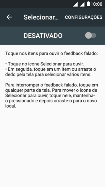 Pressione o indicador para ativar a função. Pressione o indicador para ativar a função.