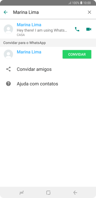 Pressione o ícone de chamada de voz para realizar uma chamada de voz para o contato. Pressione o ícone de chamada de voz para realizar uma chamada de voz para o contato.
