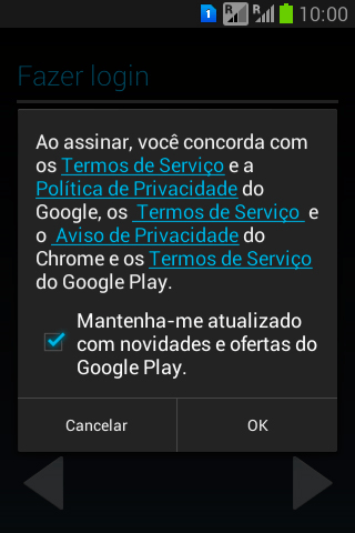Pressione OK, e siga as indicações da tela para selecionar as configurações da sua conta Google. Pressione OK, e siga as indicações da tela para selecionar as configurações da sua conta Google.