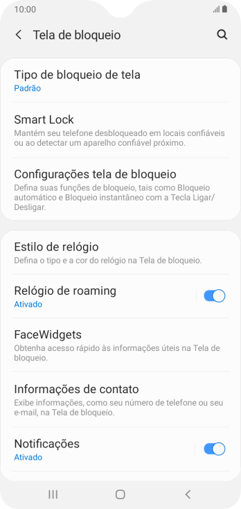 Pressione Tipo de bloqueio de tela, e digite o código de bloqueio atual. Pressione Tipo de bloqueio de tela, e digite o código de bloqueio atual.