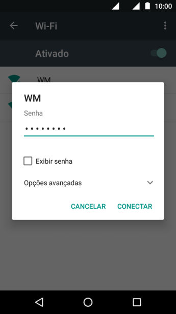 Digite a senha da sua conta da rede Wi-Fi, e pressione CONECTAR. Digite a senha da sua conta da rede Wi-Fi, e pressione CONECTAR.