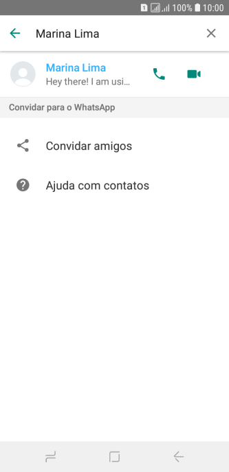 Pressione o ícone de chamada de voz para realizar uma chamada de voz para o contato. Pressione o ícone de chamada de voz para realizar uma chamada de voz para o contato.