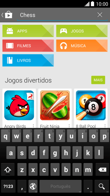 Insira o nome ou assunto do app desejado, e pressione o ícone de busca. Insira o nome ou assunto do app desejado, e pressione o ícone de busca.