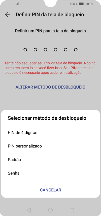 Pressione o código de bloqueio desejado, e siga as instruções da tela para criar um código extra. Pressione o código de bloqueio desejado, e siga as instruções da tela para criar um código extra.
