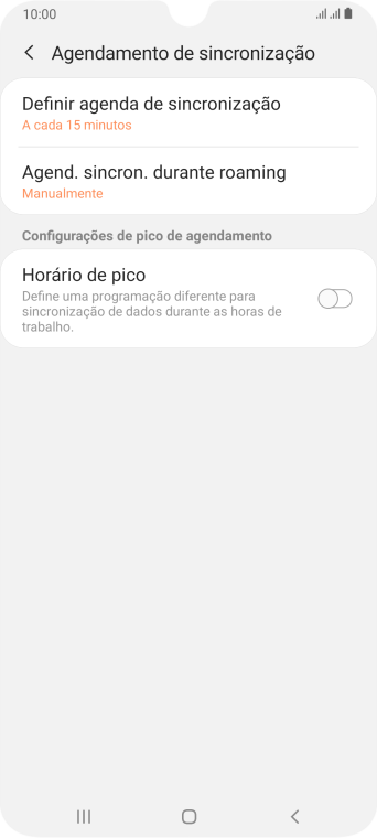 Pressione Definir agenda de sincronização. Pressione Definir agenda de sincronização.