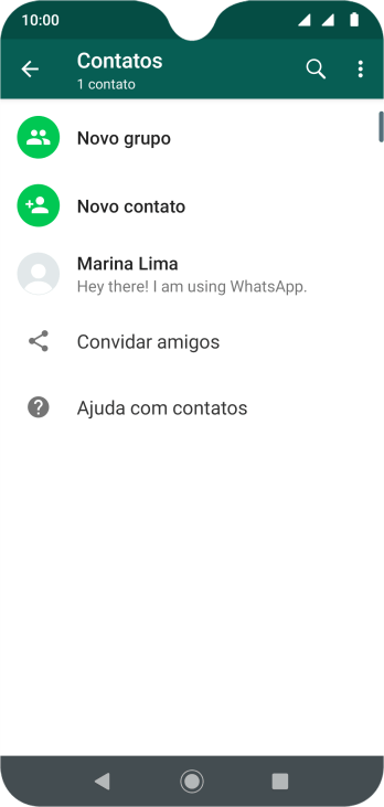 Pressione o ícone de busca, e digite as primeiras letras do nome do contato. Pressione o ícone de busca, e digite as primeiras letras do nome do contato.