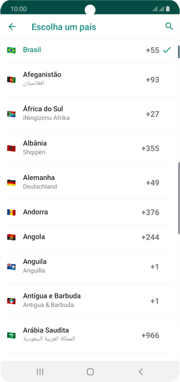 Pressione o país desejado. Pressione o país desejado.