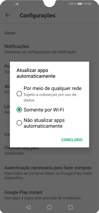 Para ativar a atualização automática de apps via rede celular, você deve pressionar Por meio de qualquer rede. Para ativar a atualização automática de apps via rede celular, você deve pressionar Por meio de qualquer rede.