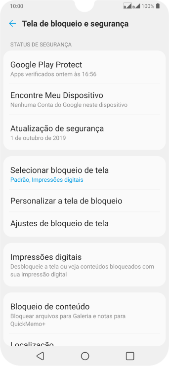 Pressione Selecionar bloqueio de tela. Pressione Selecionar bloqueio de tela.