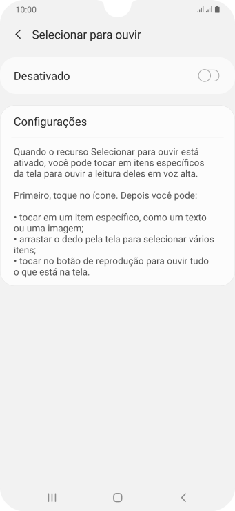 Pressione o indicador para ativar a função. Pressione o indicador para ativar a função.