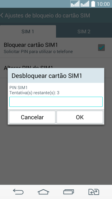 Digite um código PIN de quatro cifras e pressione OK. O código PIN padrão é 1010. Digite um código PIN de quatro cifras e pressione OK. O código PIN padrão é 1010.