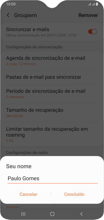 Digite o nome do remetente, e pressione Concluído. Digite o nome do remetente, e pressione Concluído.