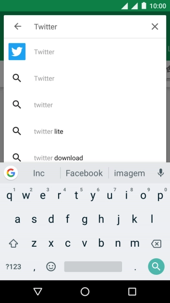 Digite Twitter, e pressione o ícone de busca. Digite Twitter, e pressione o ícone de busca.