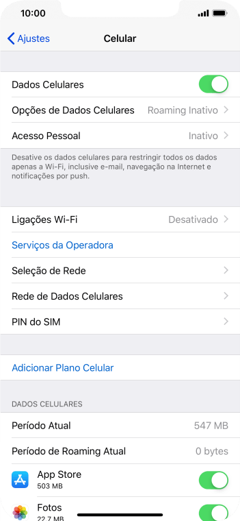Pressione Opções de Dados Celulares. Pressione Opções de Dados Celulares.