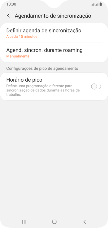 Pressione Definir agenda de sincronização. Pressione Definir agenda de sincronização.
