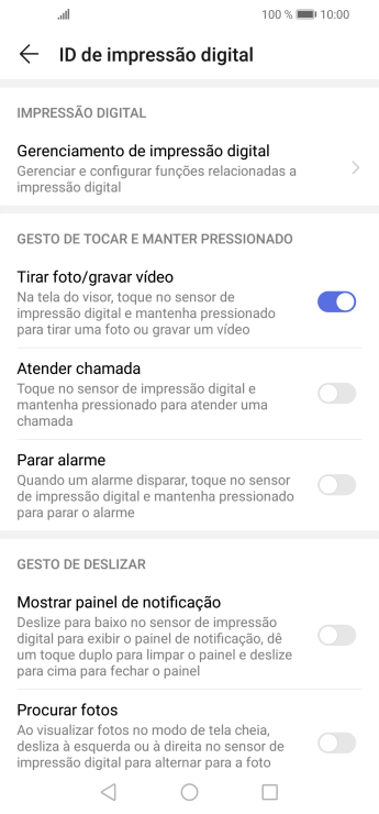 Pressione Gerenciamiento de impressão digital. Pressione Gerenciamiento de impressão digital.