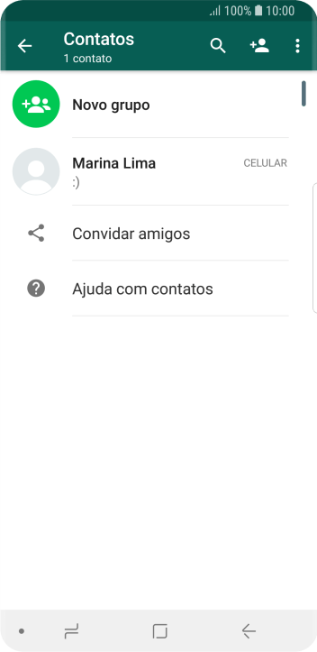 Pressione o ícone de busca, e digite as primeiras letras do nome do contato. Pressione o ícone de busca, e digite as primeiras letras do nome do contato.