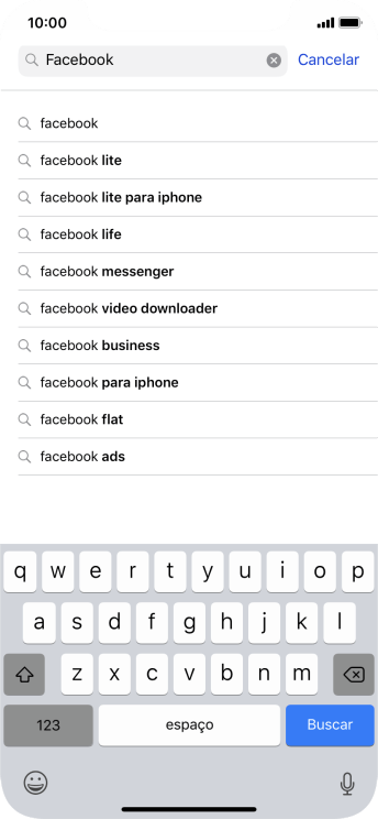 Digite Facebook, e pressione Buscar. Digite Facebook, e pressione Buscar.