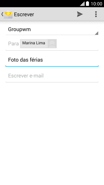 Pressione Escrever e-mail, e escreva o texto do seu e-mail. Pressione Escrever e-mail, e escreva o texto do seu e-mail.