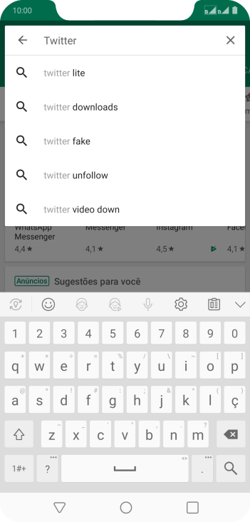 Digite Twitter e pressione o ícone de busca. Digite Twitter e pressione o ícone de busca.