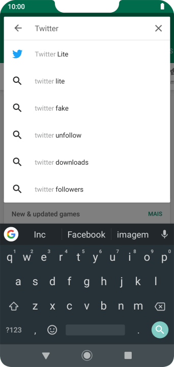 Digite Twitter e pressione o ícone de busca. Digite Twitter e pressione o ícone de busca.