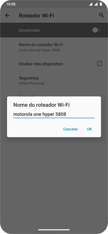 Digite o nome do Roteador Wi-Fi e pressione OK. Digite o nome do Roteador Wi-Fi e pressione OK.