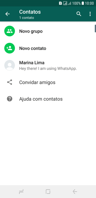 Pressione o ícone de busca, e digite as primeiras letras do nome do contato. Pressione o ícone de busca, e digite as primeiras letras do nome do contato.