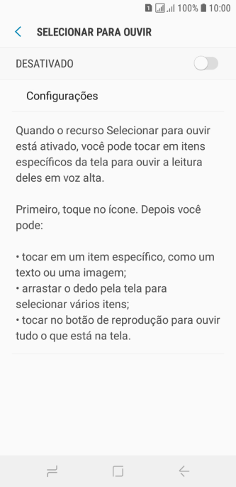 Pressione o indicador para ativar a função. Pressione o indicador para ativar a função.