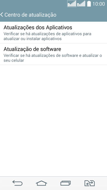 Pressione Atualização de software. Se uma nova versão de software estiver disponível, ela será mostrada na tela.
Siga as indicações do visor para atualizar o software do celular. Pressione Atualização de software. Se uma nova versão de software estiver disponível, ela será mostrada na tela.
Siga as indicações do visor para atualizar o software do celular.