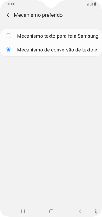 Pressione a tecla de voltar, e siga as indicações da tela para configurar a velocidade e o tom de voz. Pressione a tecla de voltar, e siga as indicações da tela para configurar a velocidade e o tom de voz.