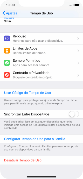 Pressione Configurar Tempo de Uso para a Família e siga as indicações da tela para selecionar as configurações de tempo de uso para a família. Pressione Configurar Tempo de Uso para a Família e siga as indicações da tela para selecionar as configurações de tempo de uso para a família.