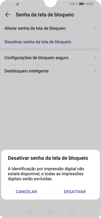 Pressione DESATIVAR, e insira o código de bloqueio extra que você criou anteriormente. Pressione DESATIVAR, e insira o código de bloqueio extra que você criou anteriormente.