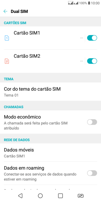 Pressione o indicador ao lado do chip desejado para ativar ou desativar o chip. Pressione o indicador ao lado do chip desejado para ativar ou desativar o chip.