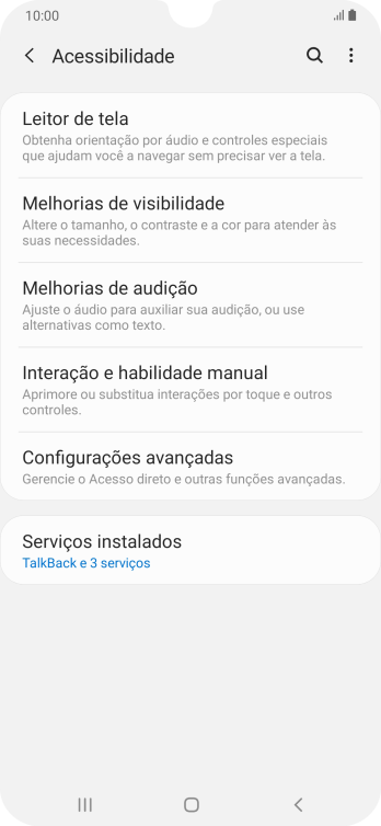 Pressione Serviços instalados. Pressione Serviços instalados.