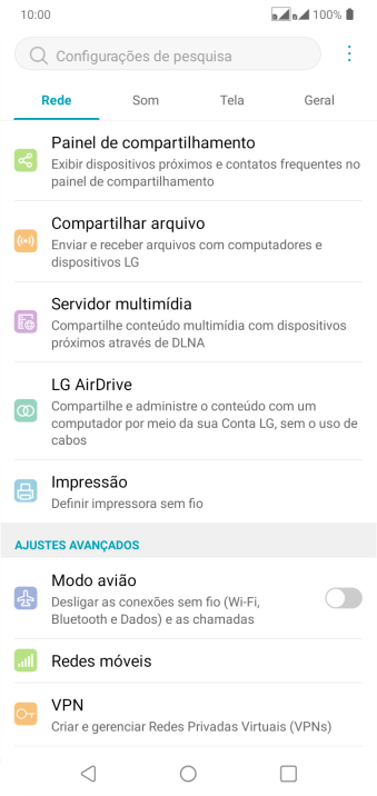 Pressione Redes móveis. Pressione Redes móveis.