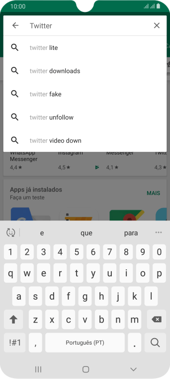 Digite Twitter e pressione o ícone de busca. Digite Twitter e pressione o ícone de busca.