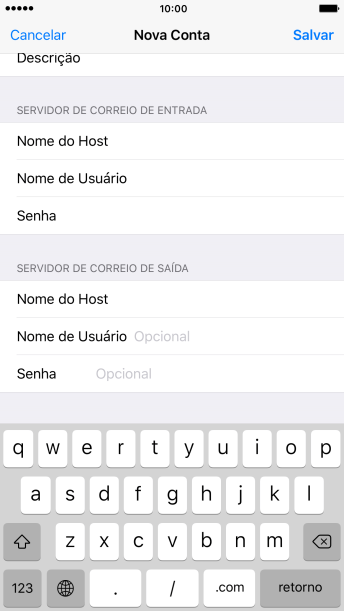 Pressione Nome de Usuário, e digite o nome de usuário da sua conta e-mail. Pressione Nome de Usuário, e digite o nome de usuário da sua conta e-mail.