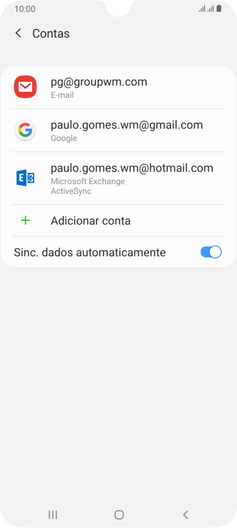 Se a tela mostrar essa imagem, sua conta foi reconhecida e configurada automaticamente. Siga as instruções da tela para inserir mais informações e finalizar a configuração. Se a tela mostrar essa imagem, sua conta foi reconhecida e configurada automaticamente. Siga as instruções da tela para inserir mais informações e finalizar a configuração.